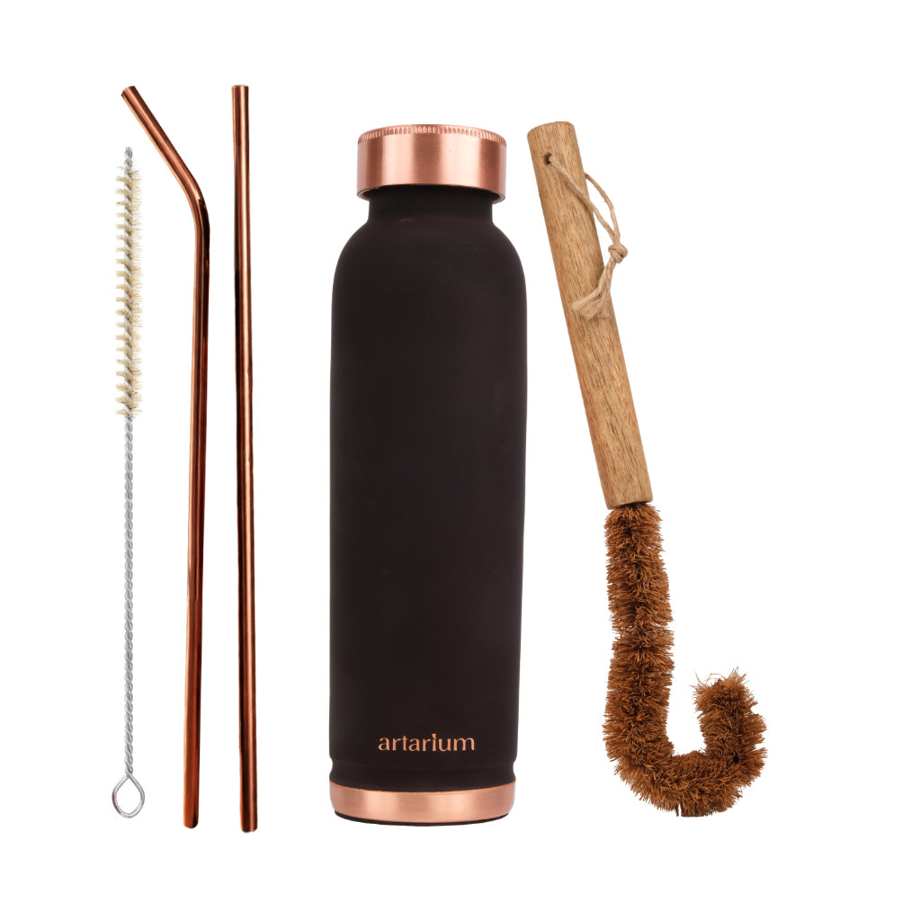 Eco-Friendly Copper Bottle with Straw & Cleaning Brush Artarium